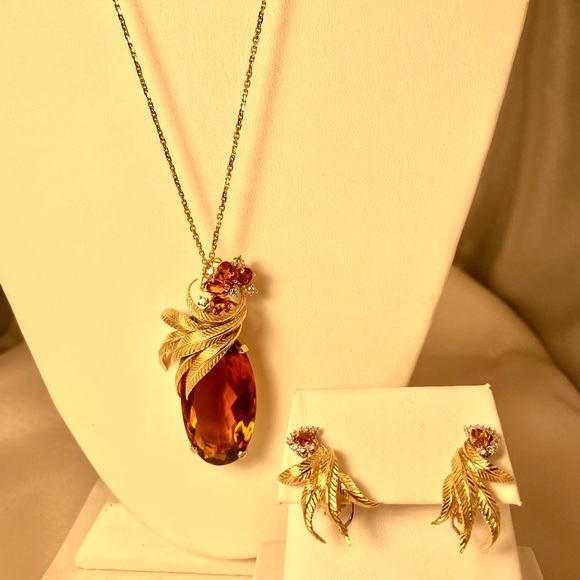 A 1 of  a kind, handmade vintage 1940-50’s 14KT YG, Citrine, Diamond Pin/pendant - Picture 7 of 8